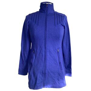 Ibex Longline Merino Wool Sweater Jacket Womens XS Full Zip Blue As Is Read